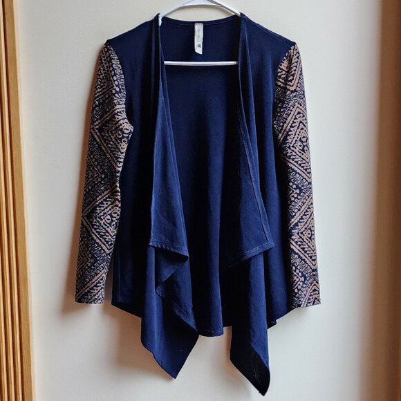 Pink Owl Navy/Tan Aztec Angled Open Cardigan Size Small - Picture 8 of 14